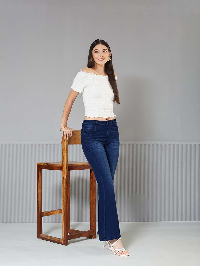 women solid high rise bootcut jeans - 22362414 -  Standard Image - 3