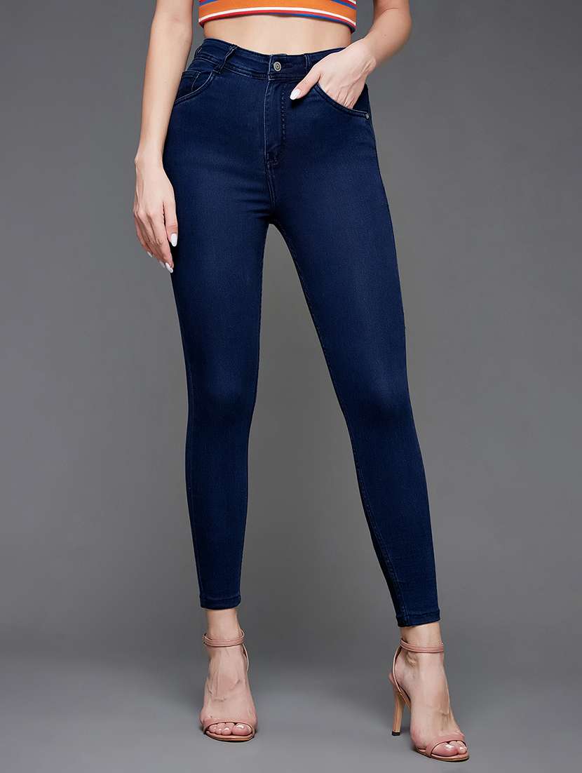 women solid high rise skinny fit jeans