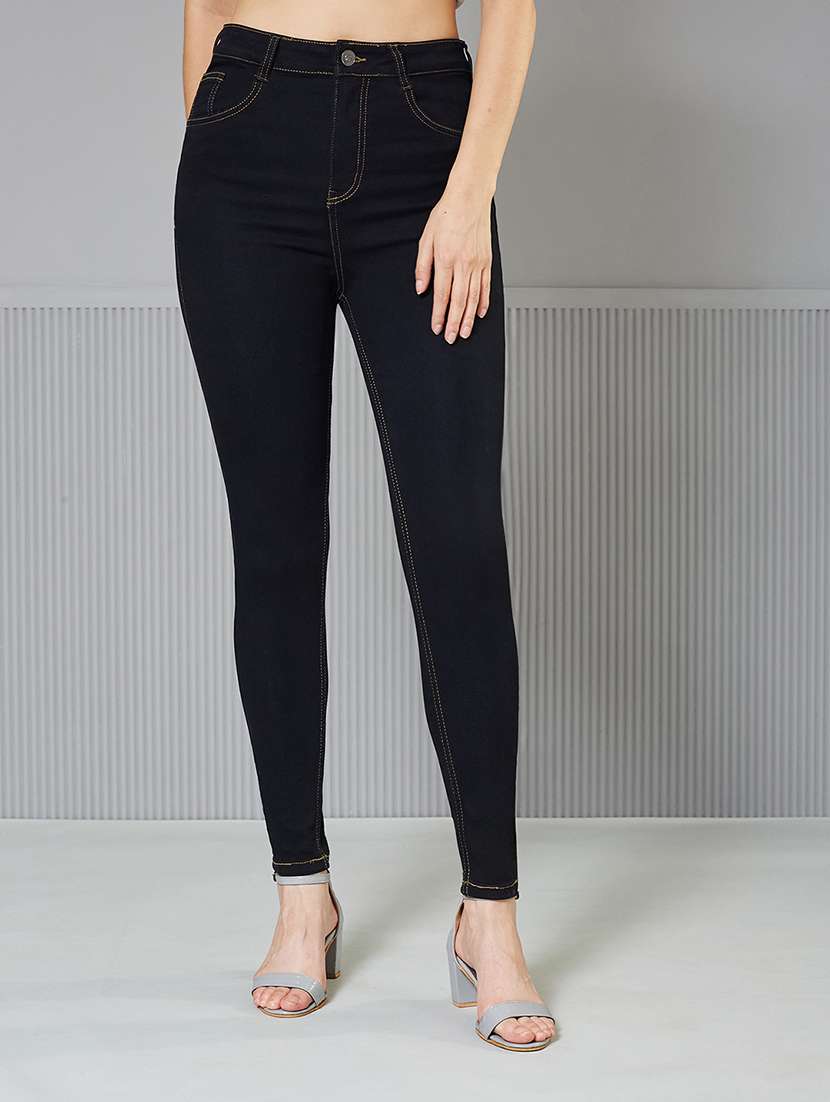 women solid high rise skinny fit jeans