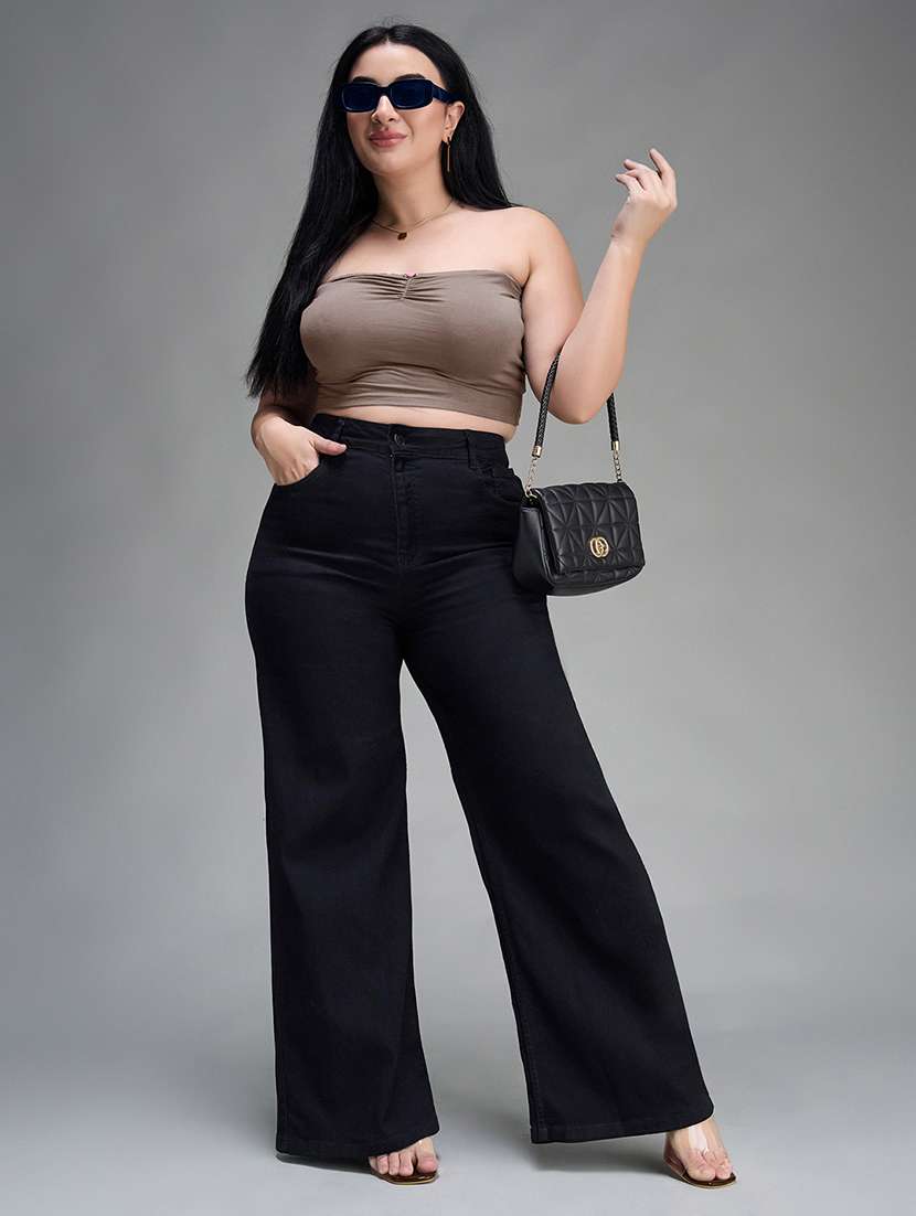 womne plus size solid high rise wide leg jeans - 22362423 -  Standard Image - 3