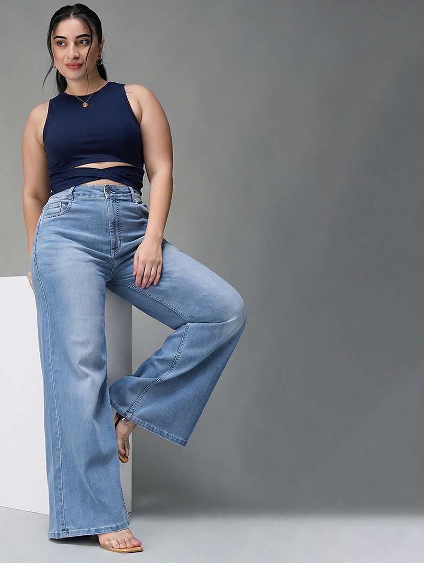 womne plus size solid high rise wide leg jeans - 22362425 -  Standard Image - 3