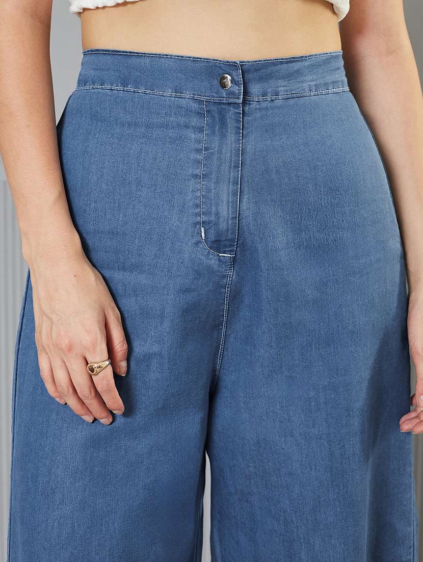 women solid high rise wide leg jeans - 22362432 -  Standard Image - 3