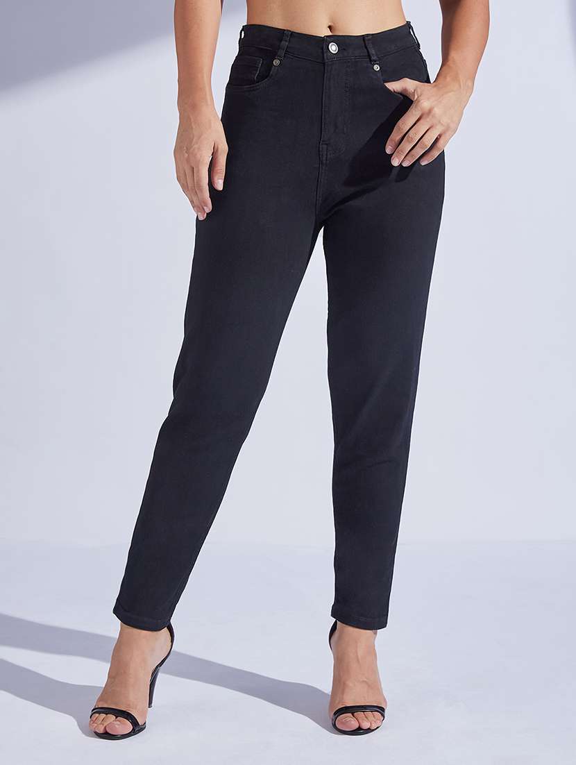 women solid high rise slim fit jeans