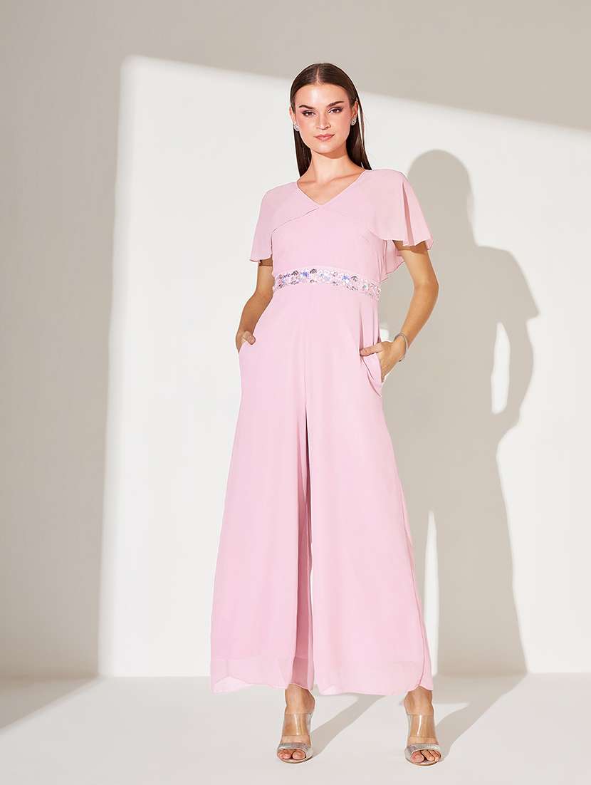 women embellished flute sleeve jumpsuit