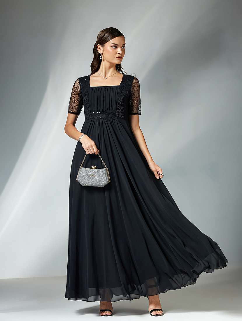 women sequined short sleeve fit & flared dress