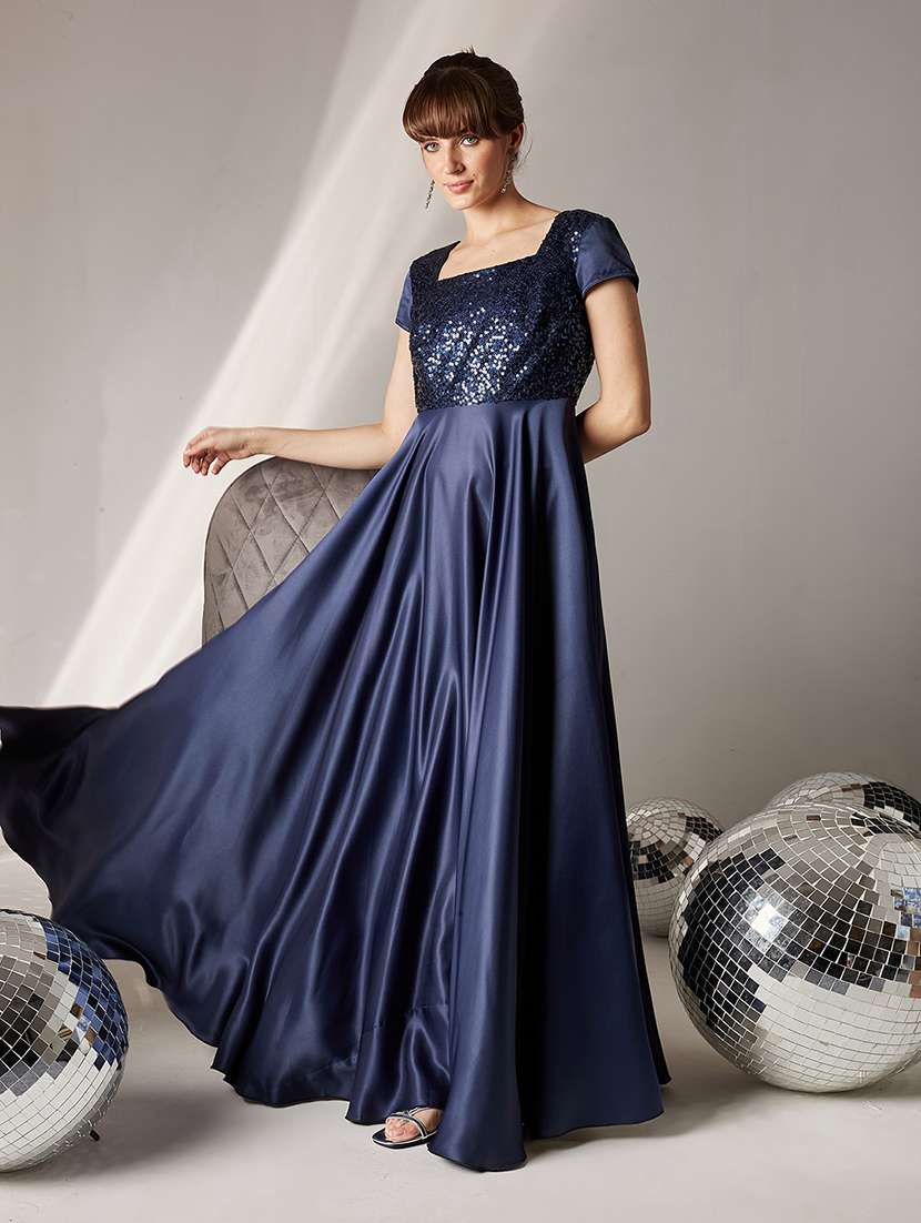 women sequined short sleeve fit & flared dress