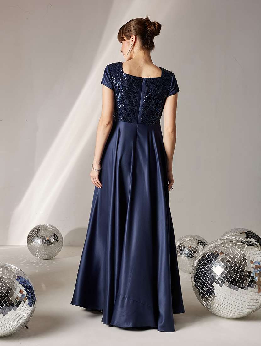 women sequined short sleeve fit & flared dress - 22362444 -  Standard Image - 3