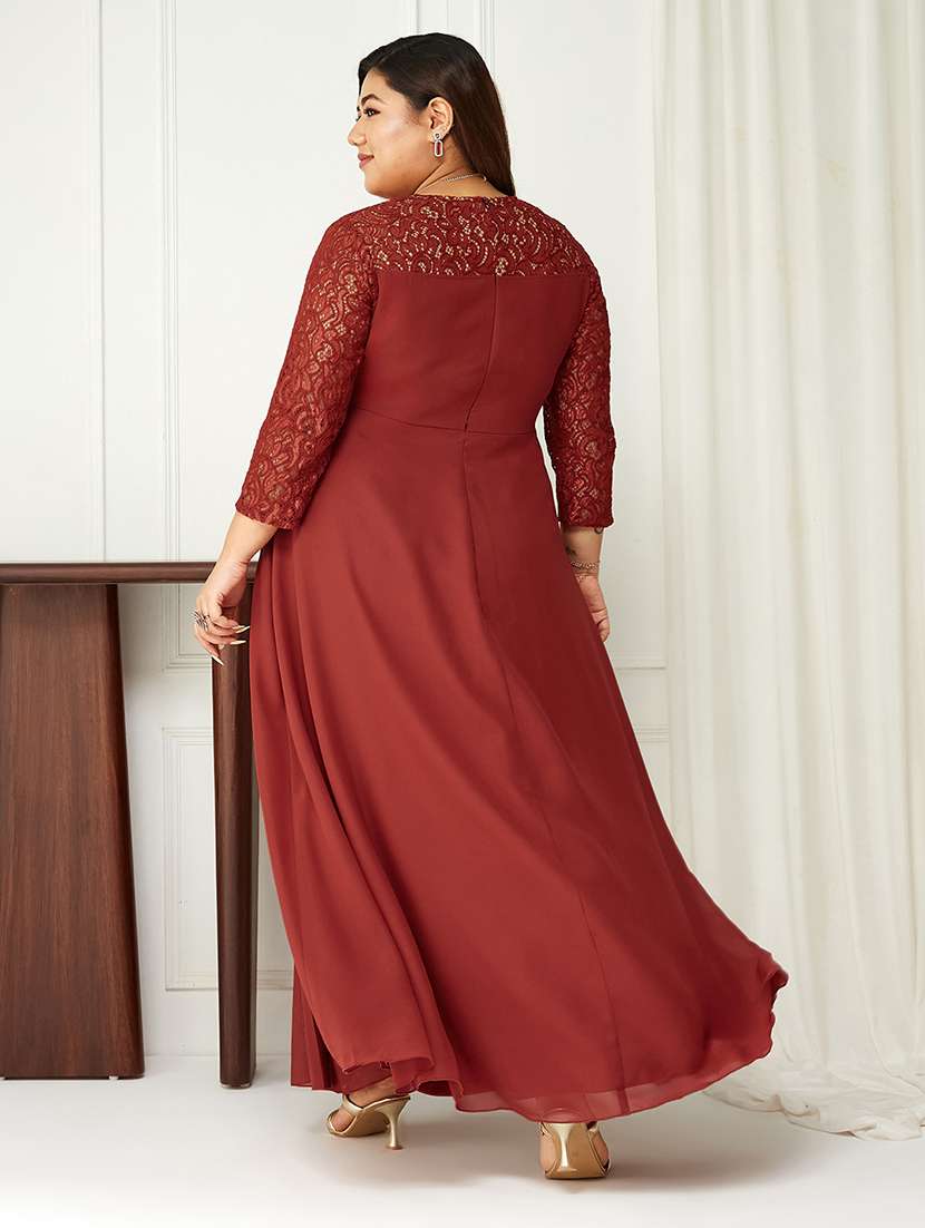 women plus size solid long sleeve laec wrap dress - 22362450 -  Standard Image - 3