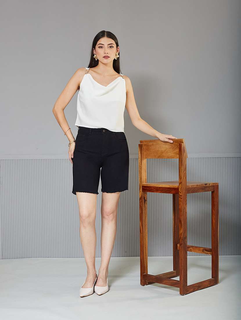 women solid high rise denim shorts - 22362455 -  Standard Image - 3