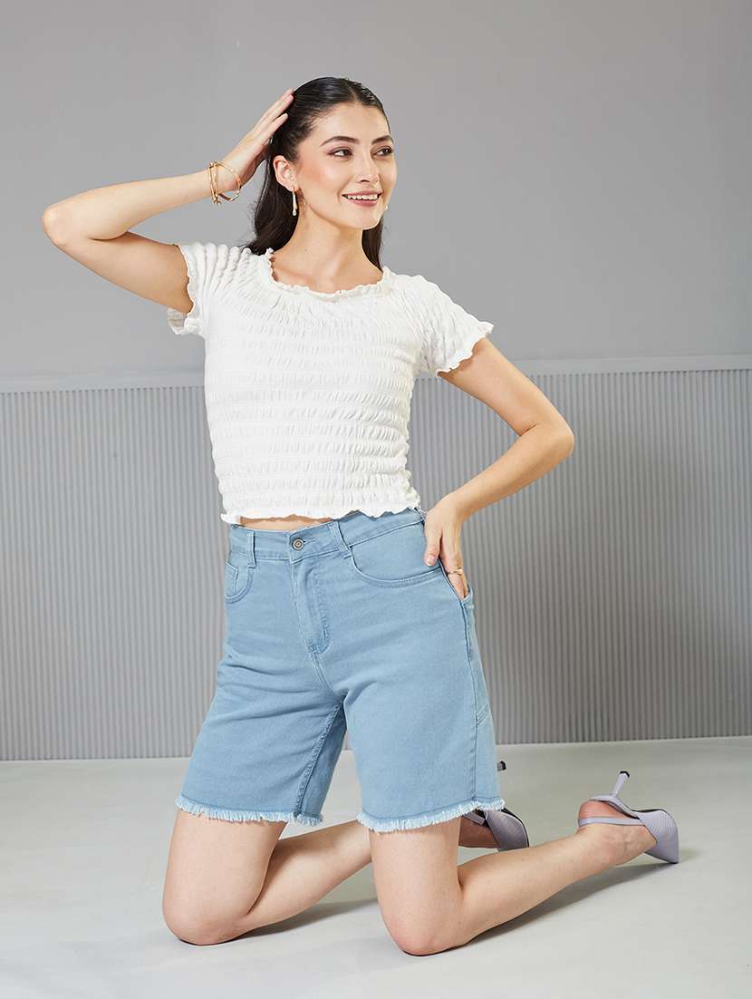 women solid high rise denim shorts - 22362456 -  Standard Image - 3
