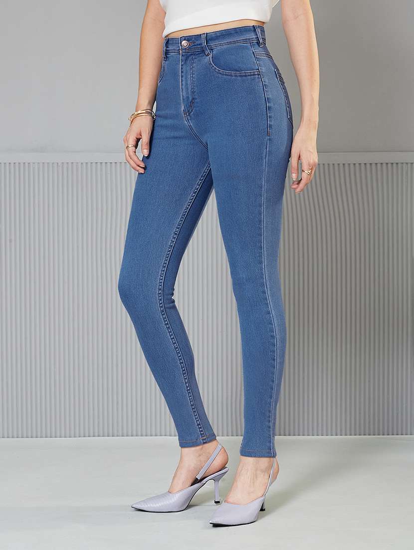 women solid high rise skinny fit jeans