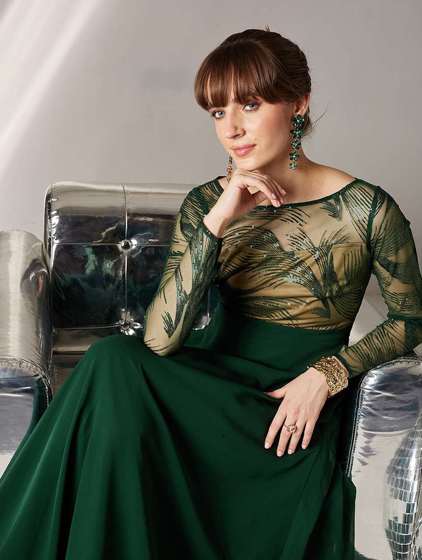 women embellished long sleeve fit and flared dress - 22362470 -  Standard Image - 3