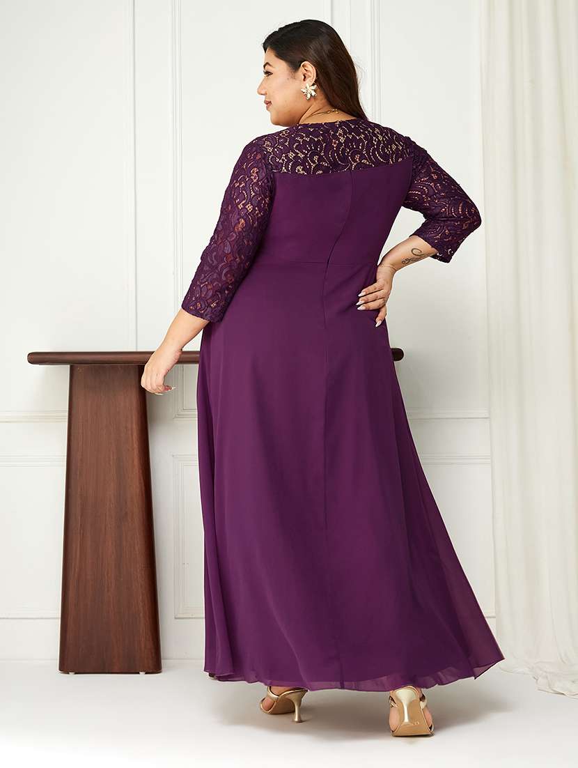 women plus size solid long sleeve lace wrap dress - 22362473 -  Standard Image - 3