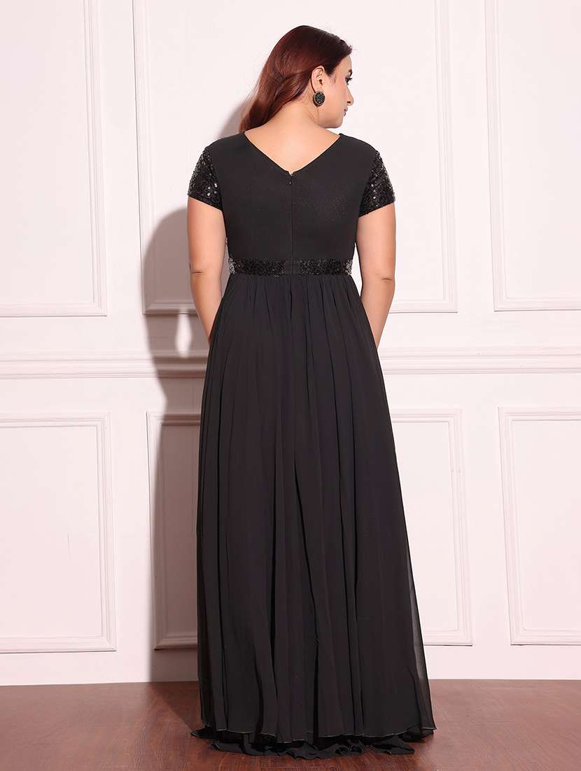 women plus size solid short sleeve fit and flared dress - 22362477 -  Standard Image - 3