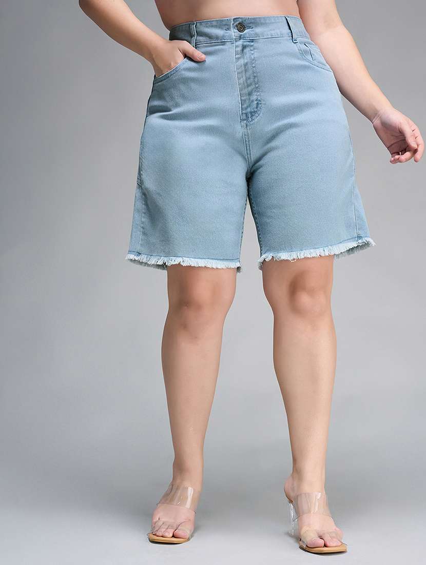 women plus size solid high rise denim shorts