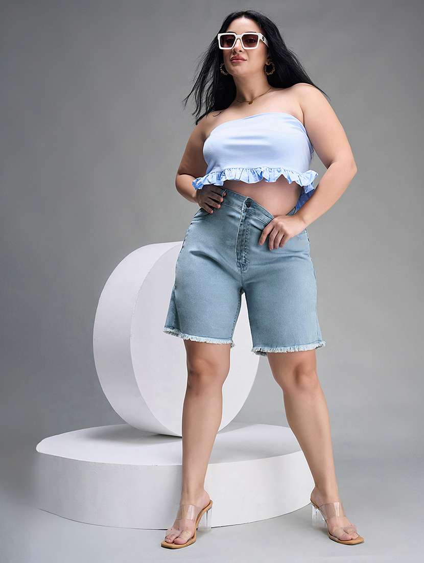 women plus size solid high rise denim shorts - 22362482 -  Standard Image - 3