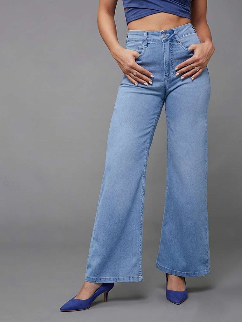 women solid high rise bootcut jean