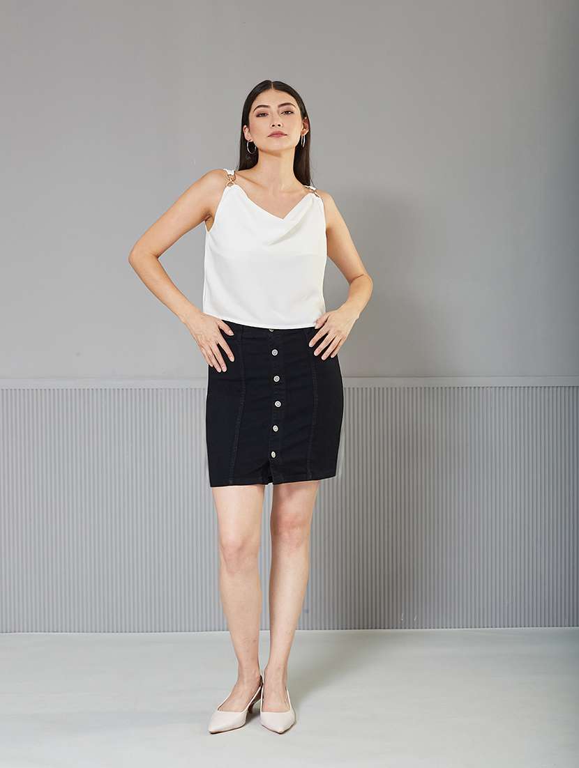 women solid high rise denim skirt - 22362486 -  Standard Image - 3