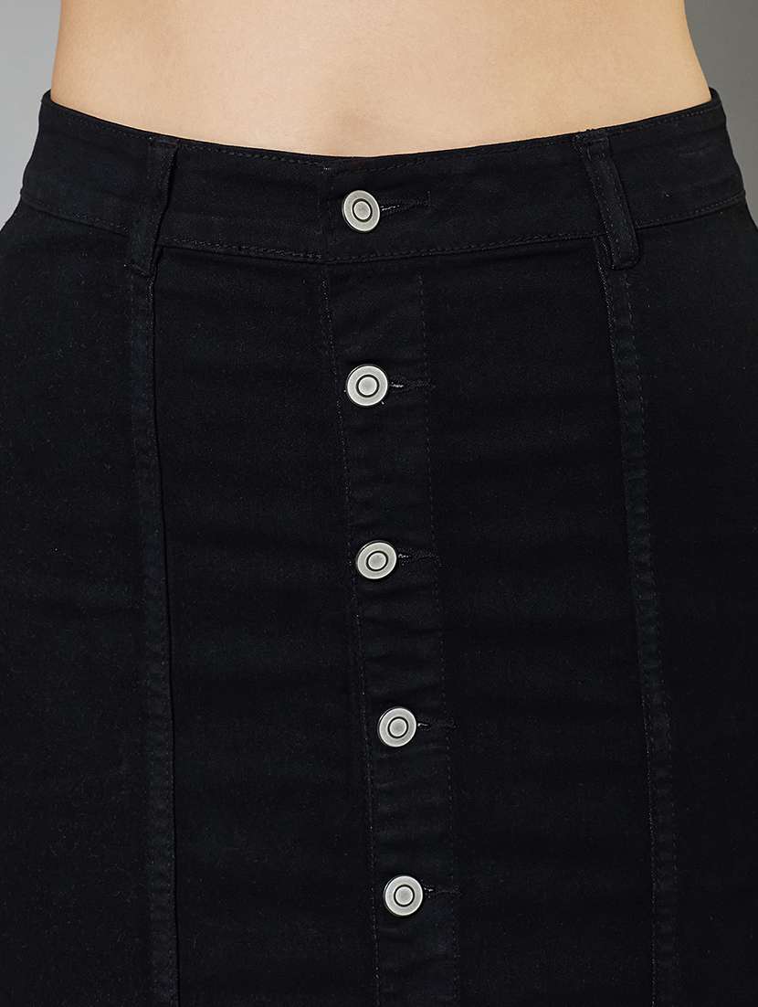 women solid high rise denim skirt - 22362487 -  Standard Image - 3