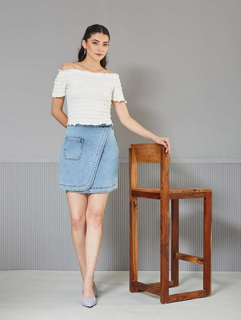 women solid high rise denim skirt - 22362489 -  Standard Image - 3