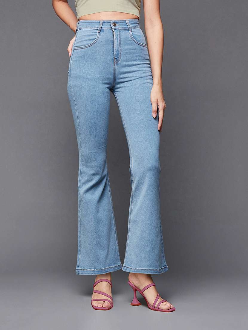 women solid high rise bootcut jeans