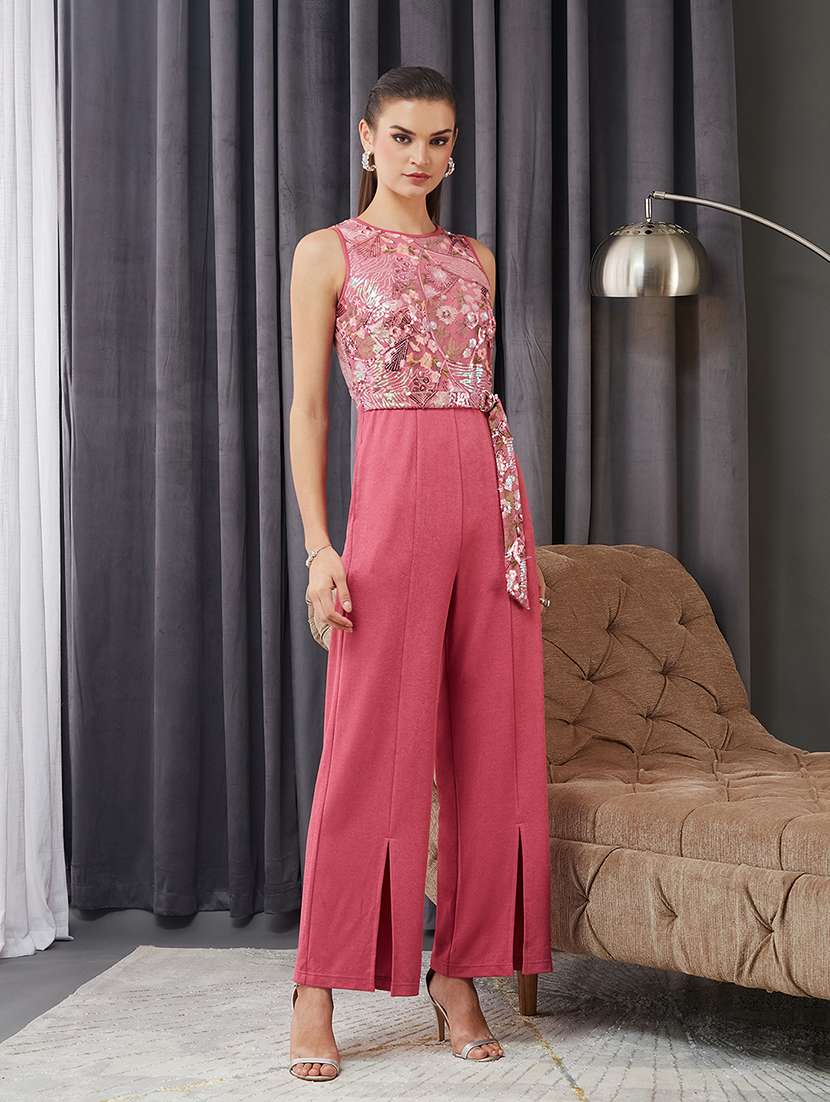 women embellished halter neck sleeveless jumpsuit