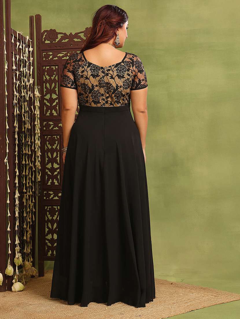 women plus size solid short sleeve fit and flared dress - 22362494 -  Standard Image - 3