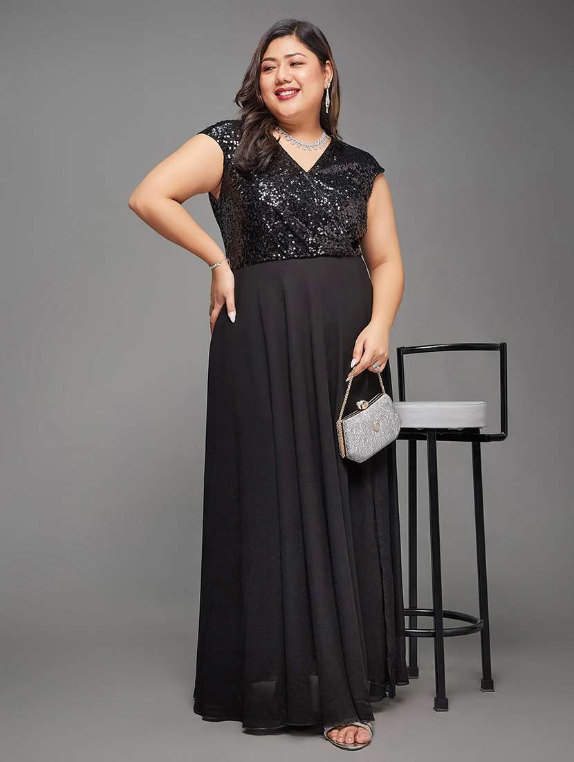 women plus size solid sequined fit and flared dress