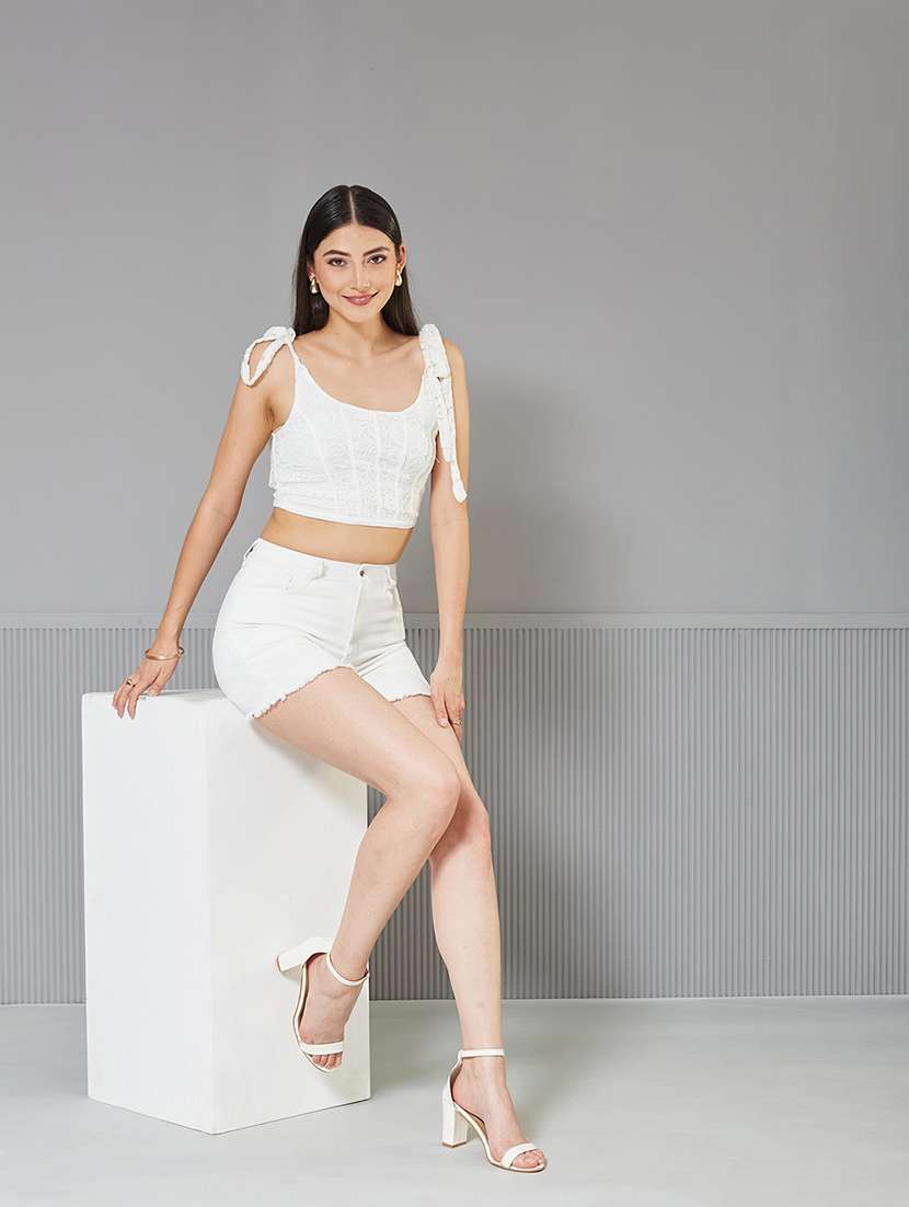 women solid high rise denim shorts - 22362498 -  Standard Image - 3