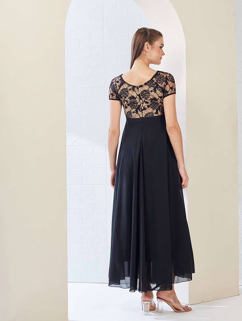 women solid short sleeve flared sleeve dress - 22362501 -  Standard Image - 3