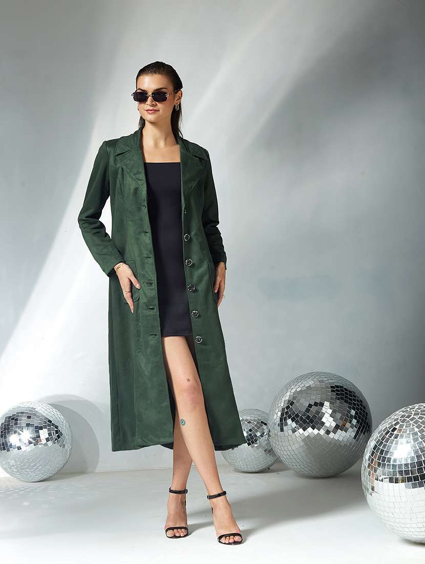 women solid long sleeve trench coat