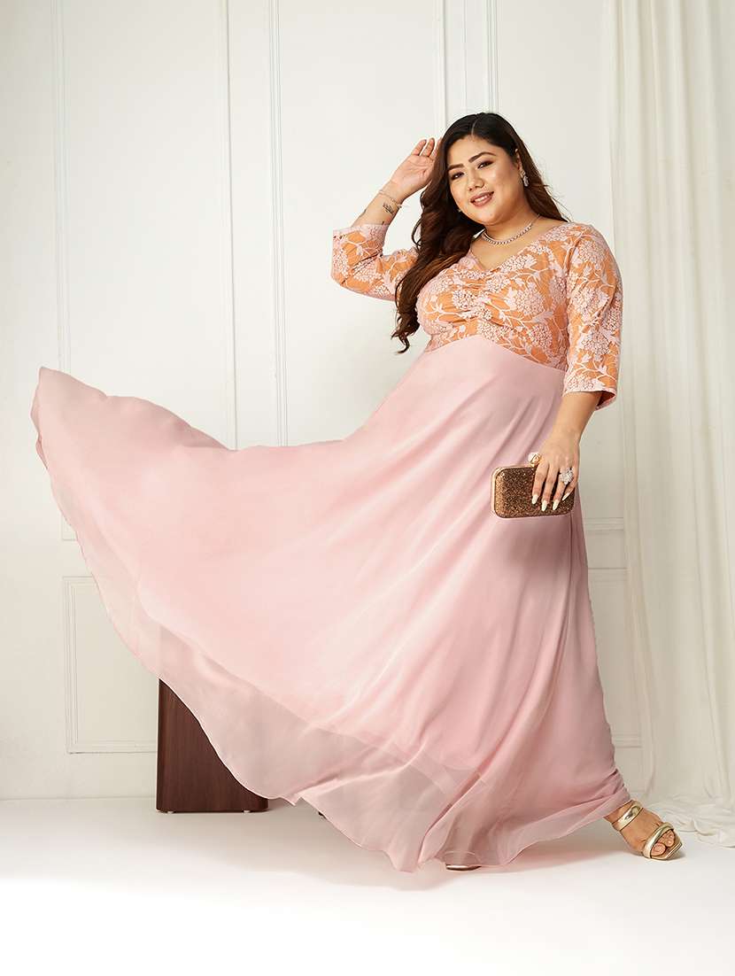 women plus size solid lace fit and flared dress