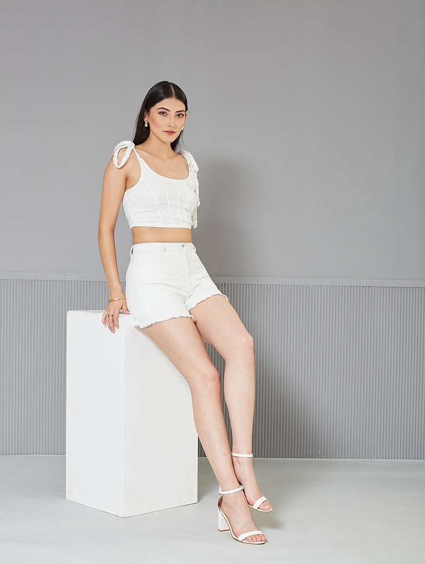 women solid high rise denim shorts - 22362531 -  Standard Image - 3