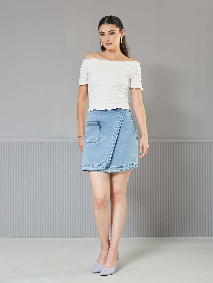 women solid high rise denim skirt - 22362537 -  Standard Image - 3