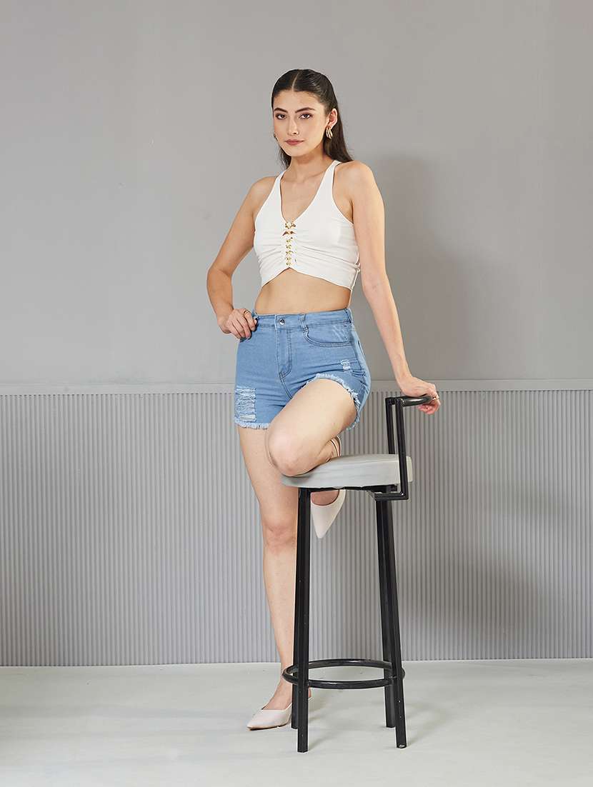 women solid high rise denim shorts - 22362540 -  Standard Image - 3