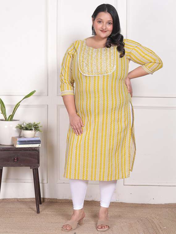 women plus size printed three quarter sleeve straight kurta