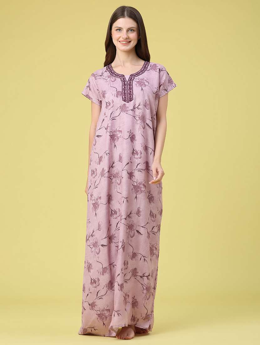 women printed short sleeves nighty