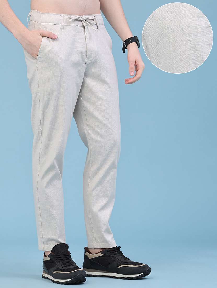 Men Solid Mid Rise Flat Front Casual Trouser - 22362857 -  Standard Image - 3