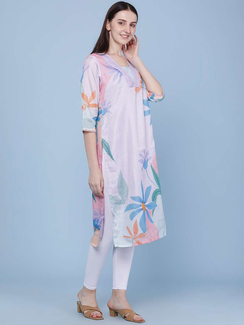 women printed three quarter sleeves straight kurta - 22362977 -  Standard Image - 3