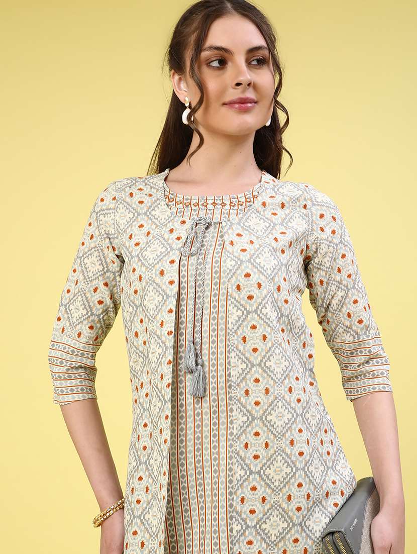 grey cotton straight kurta - 22362978 -  Standard Image - 5