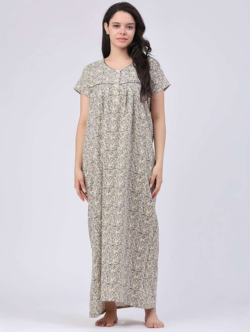 women printed short sleeves nighty