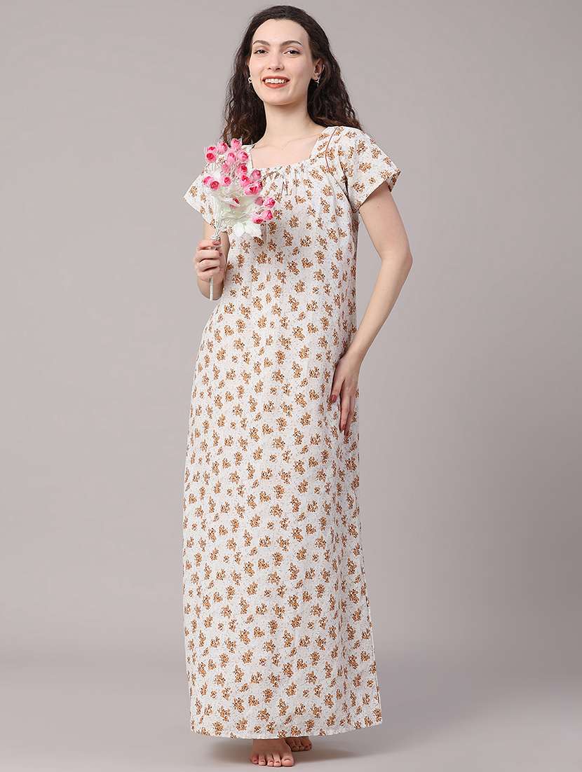 women printed short sleeves nighty