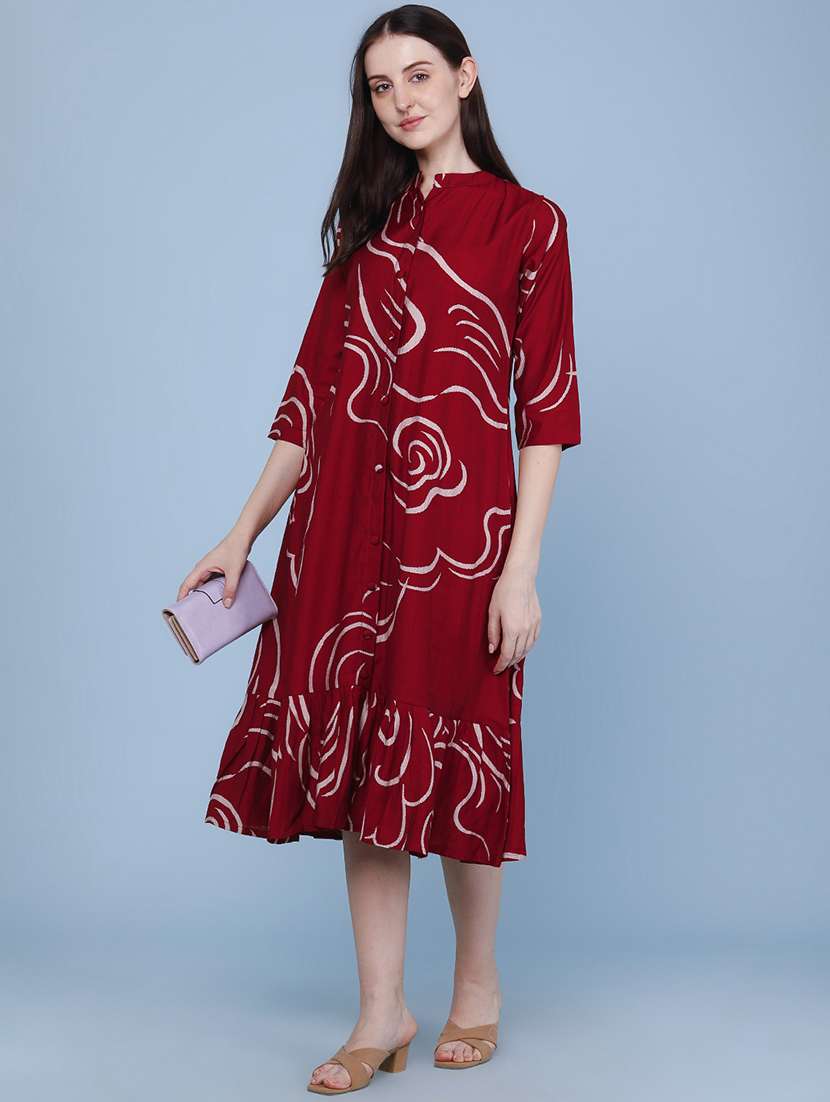 women printed three quarter sleeves tiered dress