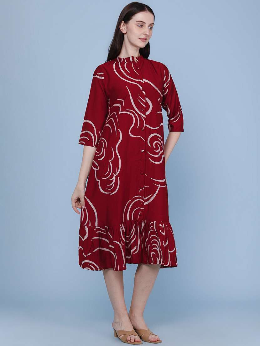 women printed three quarter sleeves tiered dress - 22363136 -  Standard Image - 3