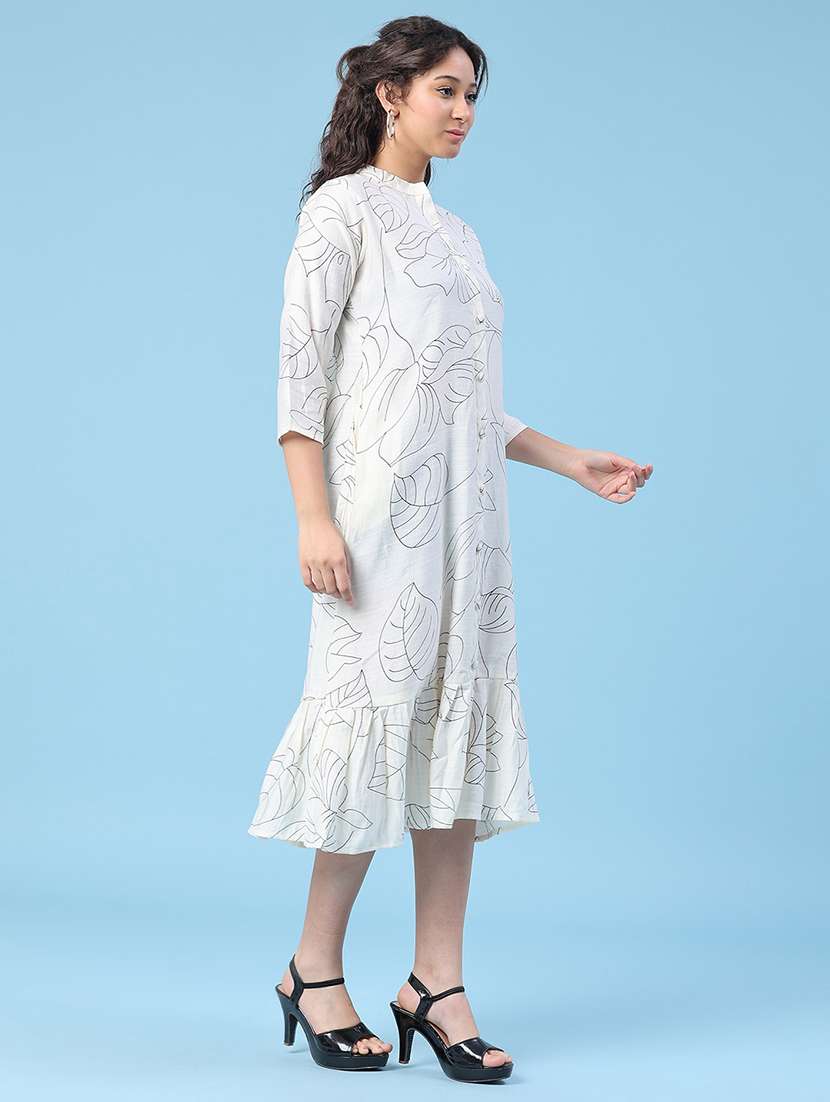 women printed three quarter sleeves tiered dress - 22363138 -  Standard Image - 3