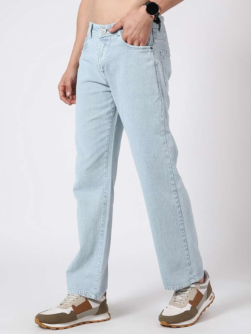 men plain mid rise full length straight jeans