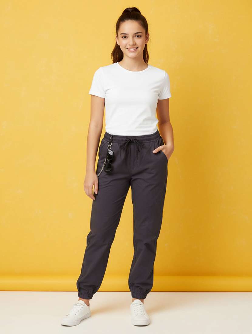 girls solid mid rise jogger