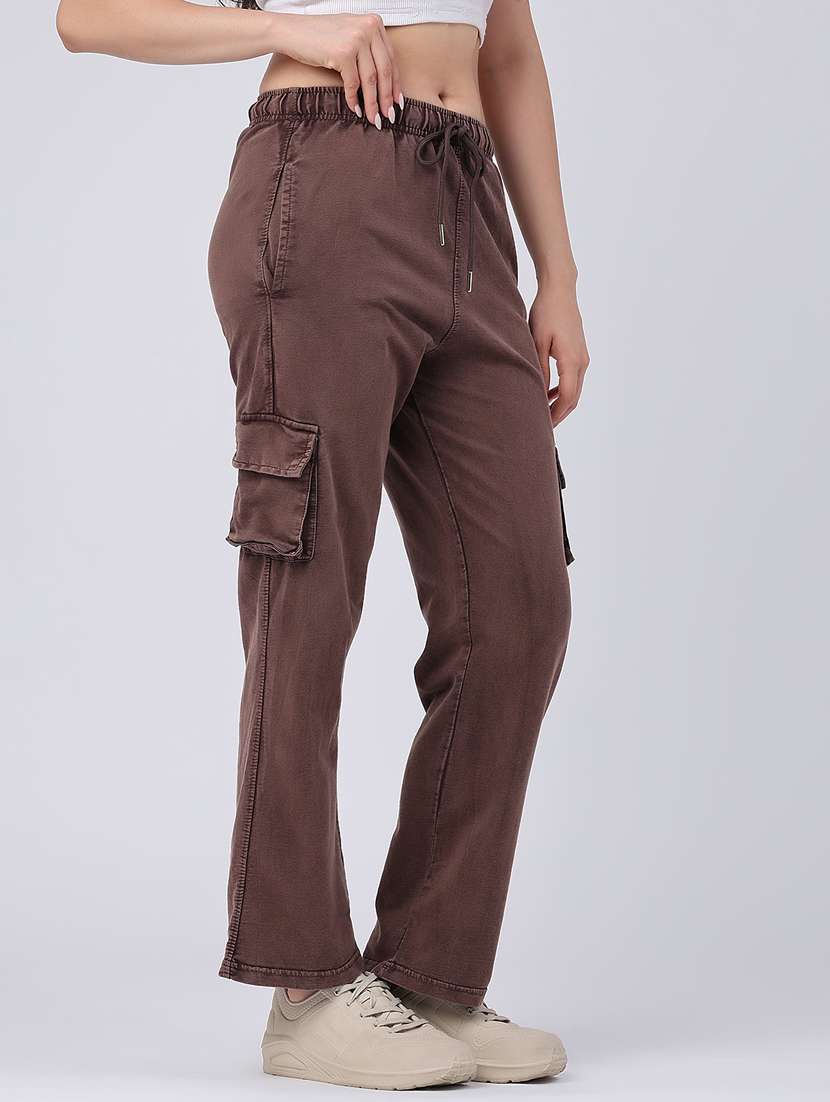 girls solid mid rise cargo pant - 22363196 -  Standard Image - 3
