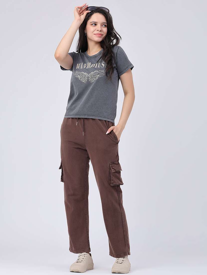 girls solid mid rise cargo pant - 22363196 -  Standard Image - 5