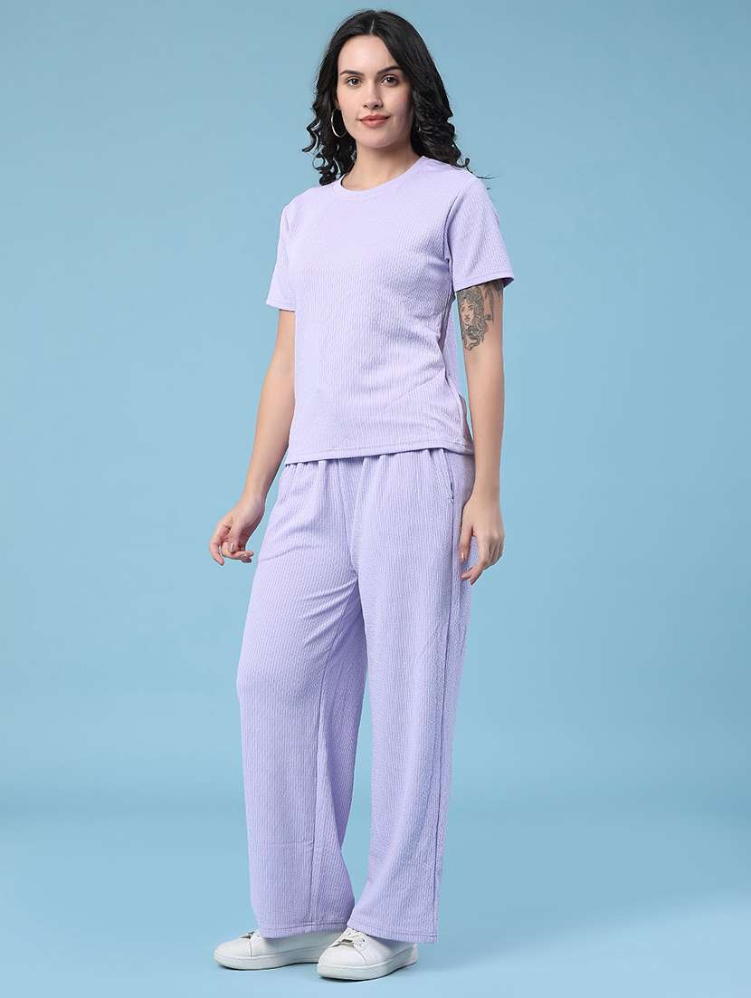 women solid round neck t-shirt and trouser co-ord set - 22363198 -  Standard Image - 3